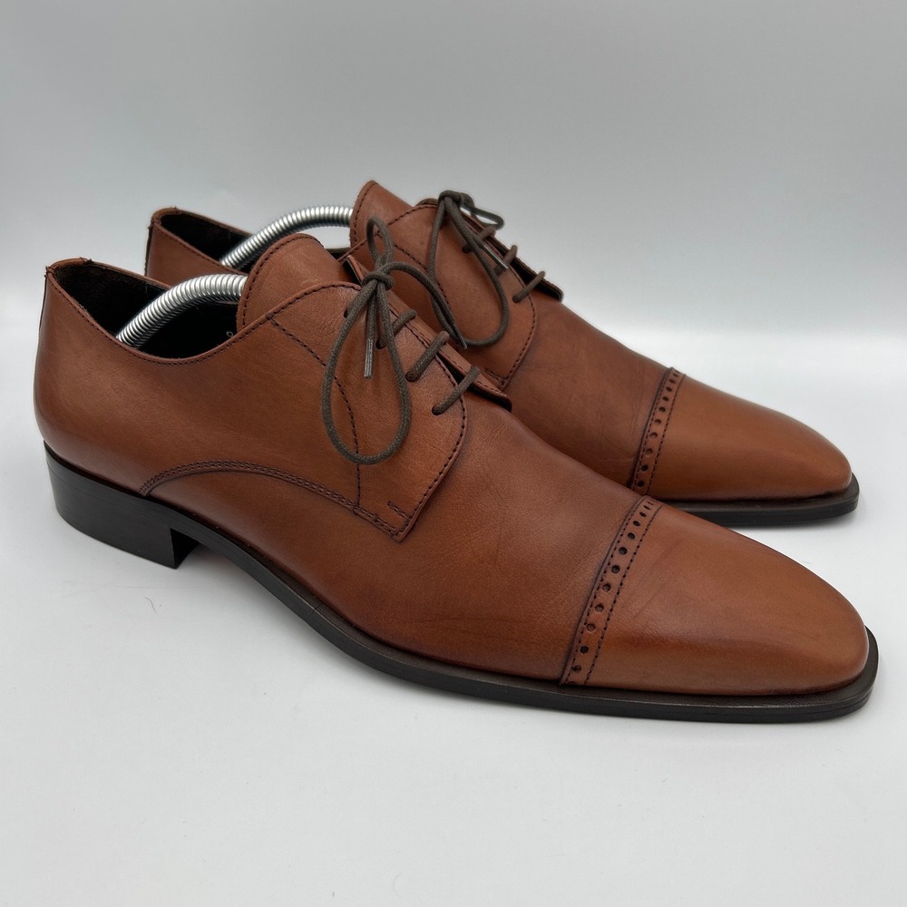 SOULIER Mens Cognac Brown Leather Cap Toe Brogue Derby Shoes Size 43‎ - Picture 7 of 8